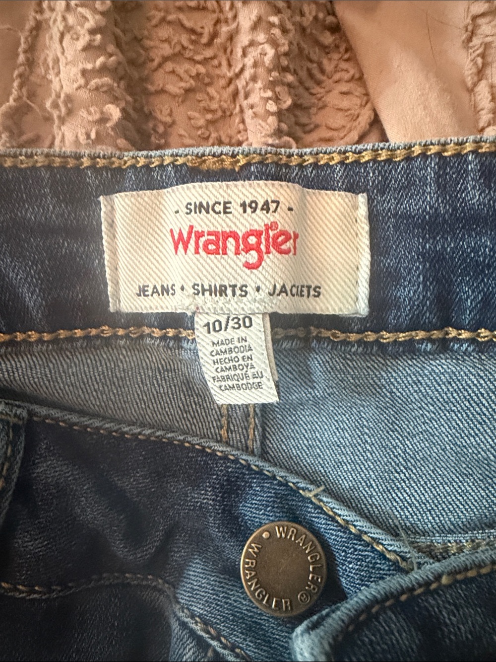 Wrangler Blue Straight Leg Jeans with Red Logo Patch